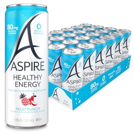 ASPIRE® Fruit Punch, Healthy Energy Drink 80mg Natural Caffeine, Zero Sugar No Carbs Keto Friendly, 24 Pack Green Tea Sugar Free Drink Low Caffeine Zero Calorie