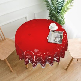 Christmas Tablecloth, Snowflake Round Tablecloth 70 Inch, Winter Xmas Red Table Cloth for Rustic Farmhouse Kitchen Decor, Wipeable Polyester Fabric Table Cover for Holiday Party Outdoor Camping Picnic