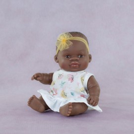Miniland Baby Doll African Girl 21cm. Made in Spain with vanilla scent. Anatomically correct. My friends & Me collection