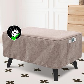 H.VERSAILTEX Ottoman Covers Slipcover Rectangle Fit Length 49"-50" Footrest Thick Linen Look 1 Piece Folding Storage Covers Ottoman Slipcovers Removable Footrest Covers Elastic Bottom - Heather Taupe