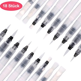 Pack of 18 Water Brush Pens, 2 Sets Refillable Water Tank Brushes, Watercolour Water Brush with Tank, Watercolour Water Brush Pens (Empty)