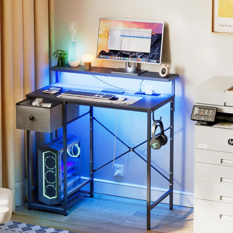 X-cosrack 33.5" Small Gaming Desk with LED Lights & Long