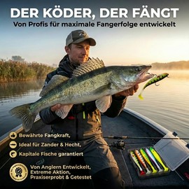 Njord Kalastus Rubber Fish Zander 6 Pieces 12.5 cm 10 g | With Hook Pockets for Standard Jig Head and Offset Hooks | Predator Fish Bait Set in Catchy Colours | Rubber Fish Pike
