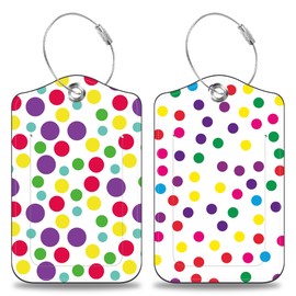 Mazumbuy 2 Pack Luggage Tags for Suitcases Colorful Polka Dots Leather Luggage Tags Privacy Cover ID Label with Stainless Steel Loop and Address Card for Women Men Travel Bag Backpack