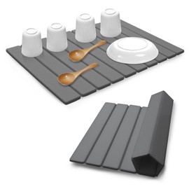 Stone Drying Mat for Kitchen Counter, Quick Dry Absorbent Collapsible Dish Drying Mat, Eco-Friendly Absorbent Diatomaceous Earth Mats for Dishes Bottles Cups Bathroom Any Counterop 24" x 15"