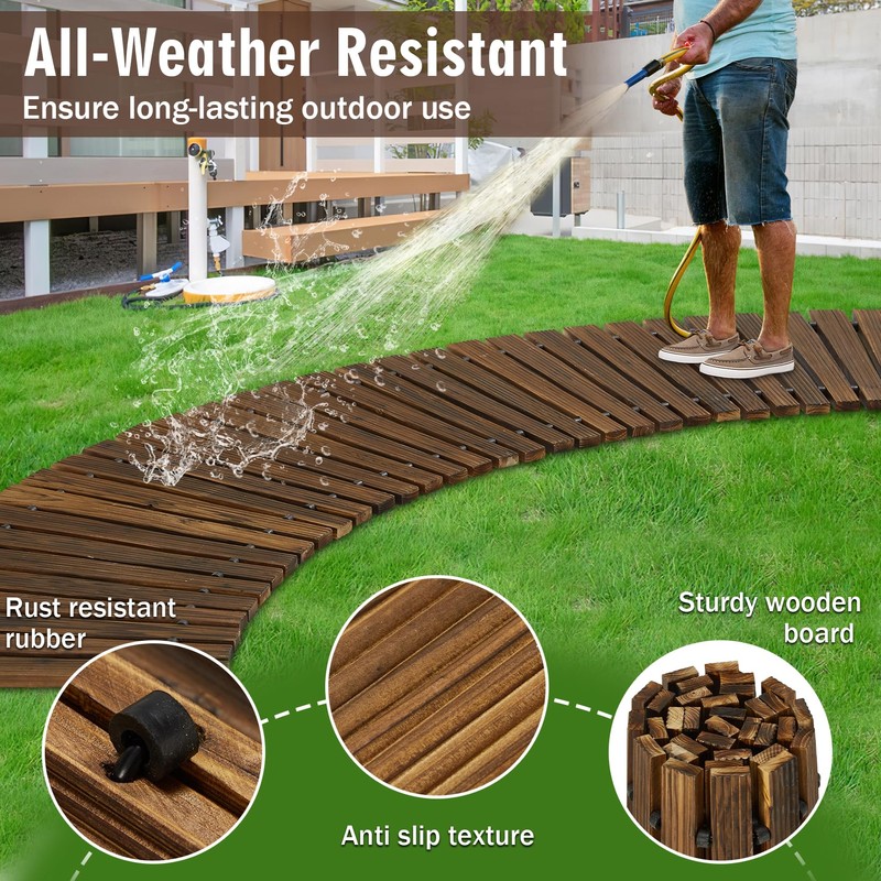 Coperat 6FT Wooden Garden Pathway,Outdoor Roll Out Decorative Curved Walkway,Weather-Resistant