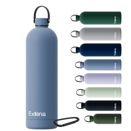 Exllena Insulated Water Bottles 1.5l with Handle Lid and Carabiner, Double Wall Vacuum Drinks Bottle Keeps Drinks Cold 24 Hrs/Hot 12 Hrs, Stainless Steel Water Bottle BPA Free(Whale Blue)