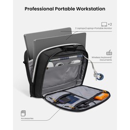 tomtoc 16-inch Dual Compartment Laptop Briefcase for 2 Laptops, Business Protective Laptop Messenger Shoulder Bag for a Laptop+ a Portable Monitor, Water-resistant Multi-functional Computer Work Bag