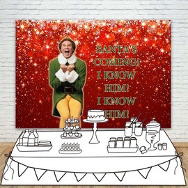 Red Christmas Backdrop for Party Picture 5x3ft Santas Coming I Know Him Banner Background for Garage Door Decor Merry Christmas Backdrops Elf Theme for Holiday Party Supplies