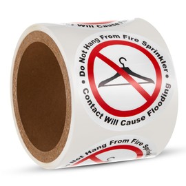 AmazingSpark Roll of 150 Pcs Do Not Hang from Fire Sprinkler Sign 3 Inches Adhesive Coated Paper with Grid Backing Stickers Contact Will Cause Flooding Stickers
