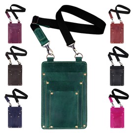 SKLKT Leather Florist Tool Belt Bag Garden Farmer Pouch Organizer - Hand Tools Holder Utility Kit, Atlantic Deep Green, Small