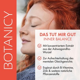 BOTANICY Inner Balance - with Ashwagandha KSM-66, Stress and Inner Agitation with Ginkgo Biloba, Folic Acid and Zinc, for Mental Balance (60 Capsules, Monthly Pack)