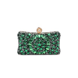 CORIOS Women Rhinestone Evening Bag Multicolor Clutch Bag Luxury Crystal Handbag Bridal Wedding Purse Glitter Shoulder Bag with Detachable Chain Banquet Party Cocktail Prom Crossbody Bag Green