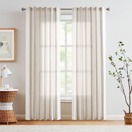 jinchan Striped Linen Blend Curtains 90 Inch Long for Living Room Tan Stripe Semi Sheer Light Filtering Modern Farmhouse Drapes for Bedroom Curtain Set 2 Panels