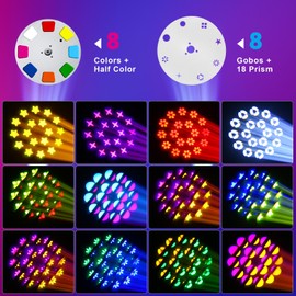 150W Moving Head Lights,18-Facet Prism Stage Beam Light Mini Compact DJ Moving Head Lights DMX Sound Activated 8 GOBO 8 Colors Spotlight for Wedding DJ Party Stage Lighting