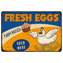 Fresh Eggs Sold Here Metal Sign Farm Raised Sign Farm Fresh Eggs for Sale Sign Funny Farm Chicken Signs for Indoor Outdoor Yard Decor 8x12 Inch