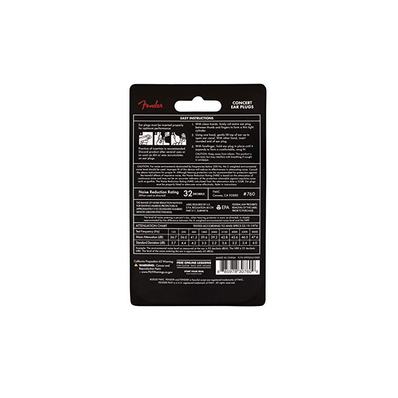 Fender® Concert Ear Plugs Foam Ear Protection Up to 32