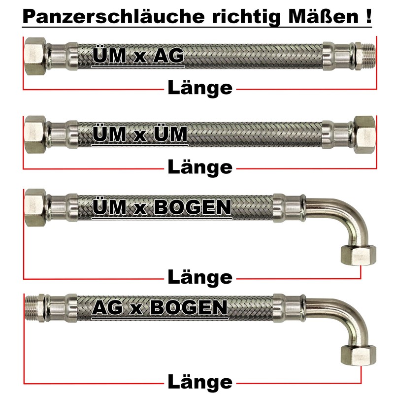 Flexible Hose Nut x Nut Stainless Steel Reinforced Hose Connection