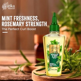 Vatika Curls - Aceite para el cabello de menta y romero, 3.4 fl oz, para rizos, puntas abiertas, promueve el crecimiento del cabello, nutre y acondici
