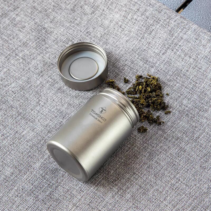 TOMSHOO Tea Tin Jar 300ml Lightweight Ti Tea Storage Canister