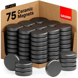 GAUDER Black Magnets for Crafts (0.7" x 0.2") | 75x Ceramic Industrial Magnets Strong | Ferrite Magnets for Fridges, Whiteboards and Notice Boards