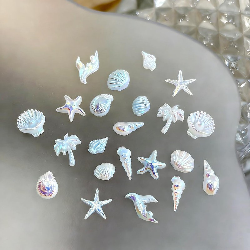 3D Nail Charms Summer Beach 2Boxe Aurora Bianco Blu Stella