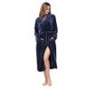 RONGTAI Womens Bathrobe Ladies Fleece Plush Warm Long Robes （Small，Navy