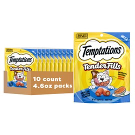 Temptations Tender Fills Crunchy and Soft Adult Cat Treats, Grilled Salmon Flavor, 4.6 oz. Pouch (Pack of 10)