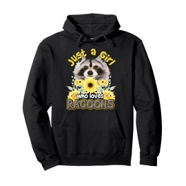 Racoon Animal Lover Women Girl Sunflower Trash Panda Raccoon Pullover Hoodie
