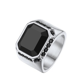 Richsteel Men Rings Stainless Steel Silver Signet Black Stone Ring Mens Punk Ring Size Z+3