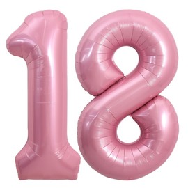TONIFUL 40 Inch Light Pink Large Numbers Balloons Number 18 Helium Balloons Pink Foil Mylar Big Digital 18 Pastel Balloons for 18th Birthday Party 18th Anniversary Supplies Decorations
