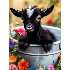 IPISSOI Black Goat Diamond Painting Kits Adults DIY 5D Full Round Diamond Gem Art Craft Gift Spring Landscape Diamond Painting, for Home Bedroom Wall Decor, Funny Decor Gifts 12x16 inch