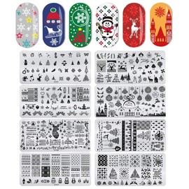 MIAHART 8 Pcs Christmas Nail Art Stamp Plates Nail Stamping Templates Santa Reindeer Stocking Christmas Tree Stocking Pattern Image Plates for DIY Print Manicure Salon Nail Art Decorations