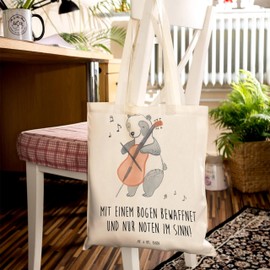 Mr. & Mrs. Panda Carrying Bag Violoncello Magic - Gift, Music, Beach Bag, Sound, Music, Instruments, Jute Bag, Notes in Mind, White, Hand Drawn