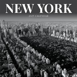 New York B&W 2025 Large Wall Calendar, by Fresh Publishing, Size 302mm x 604mm (Open), Thick & Sturdy Eco Friendly (FSC) Paper.