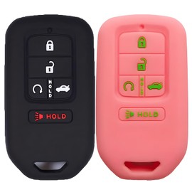KUSTSOFT Silicone Key Fob Cover for Honda Accord Civic CR-V CRV Pilot Passport Insight EX EX-L Touring Car Accessories Key Protection Case 2 Pcs (Black+Light Pink)