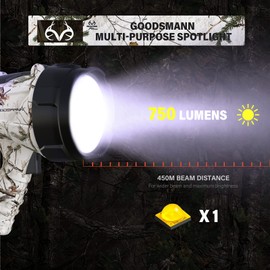 GOODSMANN Rechargeable Spot Lights Handheld Flashlight Searchlight for Hunting Camping Boating Job Site Lighting Emergency 2704-02