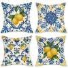 Fahrendom Blue Lemon Italy Tile Pattern Decorative Throw Pillow Covers