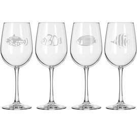 MIP Set of 4 Wine Glass for Red or White Wine Gift Salt Water Fish Sea Collection (16 oz Tall Stemmed)