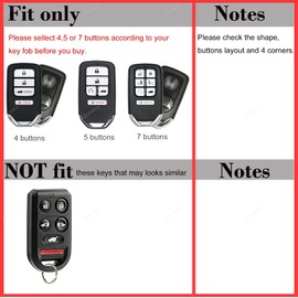 Real Leather Key Fob Cover with Keychain Compatible with Honda Civic Accord Pilot CR-V HR V 5 Buttons Ridgeline Passport