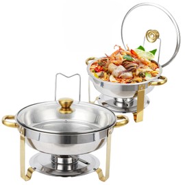 Takywep Chafing Dishes for Buffet Set of 2, 5QT Buffet Servers and Warmers, Round Catering Food Warmers Stainless Steel Chafing Dish Buffet Set with Glass Lid & Lid Holder for Parties Events, Gold