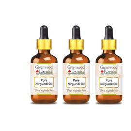 Greenwood Essential Pure Nirgundi Oil (Vitex negundo linn) with Glass Dropper Natural Therapeutic Quality (Pack of Three) 100 ml x 3 (10 oz)