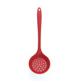 Silicone Slotted Skimmer Spatula Lightweight Strainer Spoon with Long Handle, Soft and Non Stick, Easy to for Straining Vegetables and Drips (Red)