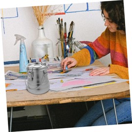 LALAFINA Stainless Steel Brush Washing Bucket with Cover Portable Double-Layer Painting Utensils for Art Class Travel Outdoor Activities Beginners and Paint Lovers Medium