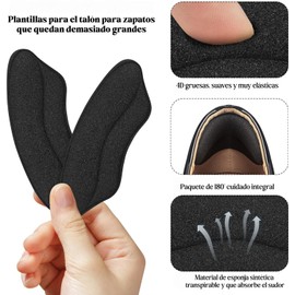 Almohadillas de Talón para Zapatos de Mujer y Hombre,Protectores de Talón Autoadhesivas,Plantillas para Zapatos Tacones Protector,Relleno Zapatos Grandes Cojines de Talón,Antifricción(4 Pares Negro)