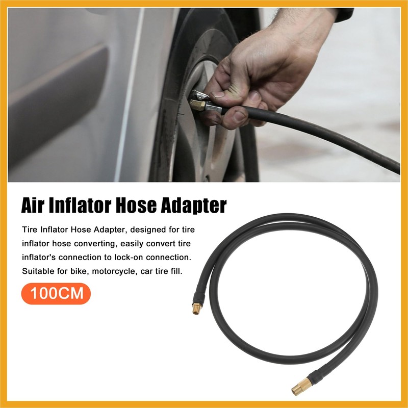Partuto 100cm Car Tire Inflator Extension Hose Adapter Black Copper