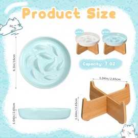 Funnymoom 2 Sets Ceramic Slow Feeder Cat Bowl with Stand Elevated Cat Food Bowl with Fish Pool Design Puppy Food Bowl Dry and Wet Food Pet Bowls for Cats and Small Dogs Healthy Eating Diet