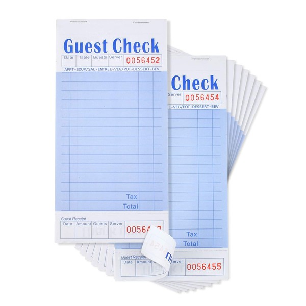 Guest Check Book, Server Note Pads and Waitress Order Pads, 50 Checks Per Book for Total 300 Guest Checks, 3.5" x 6.75" (300)