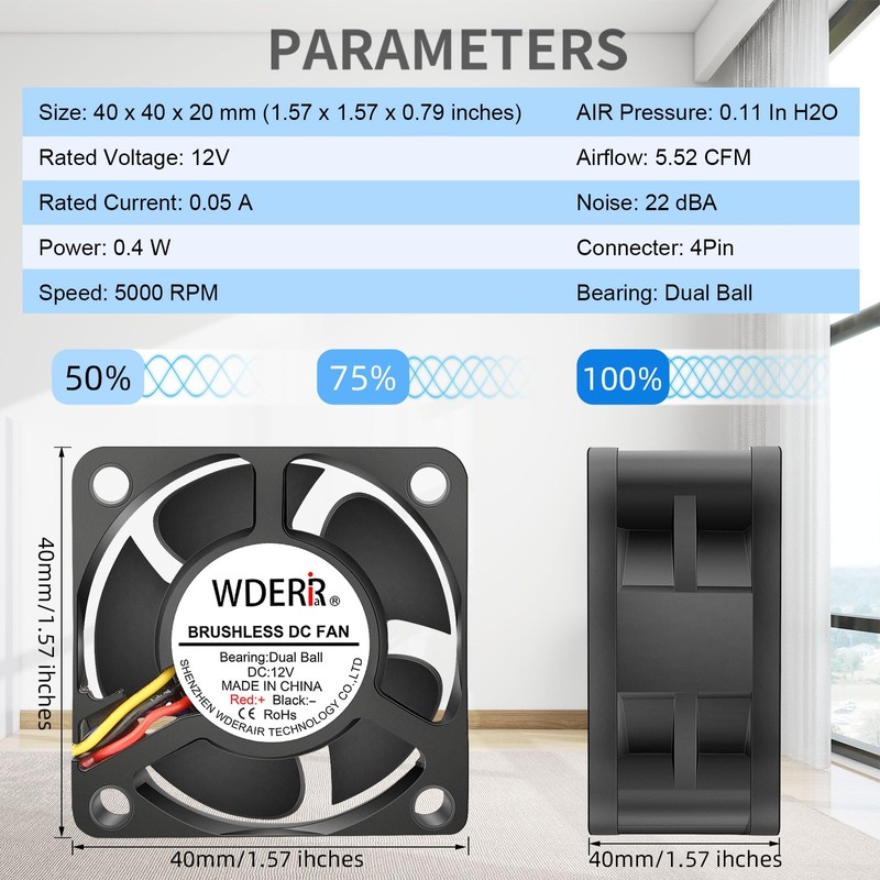 WDERAIR 40mm x 20mm Micro 12V Brushless 4PIN PWM High
