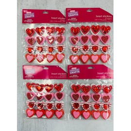 Brother and Sister design studio 4pks Valentine's Day Hearts Gem Glitter Foam Shape Stickers Craft Teacher Supply